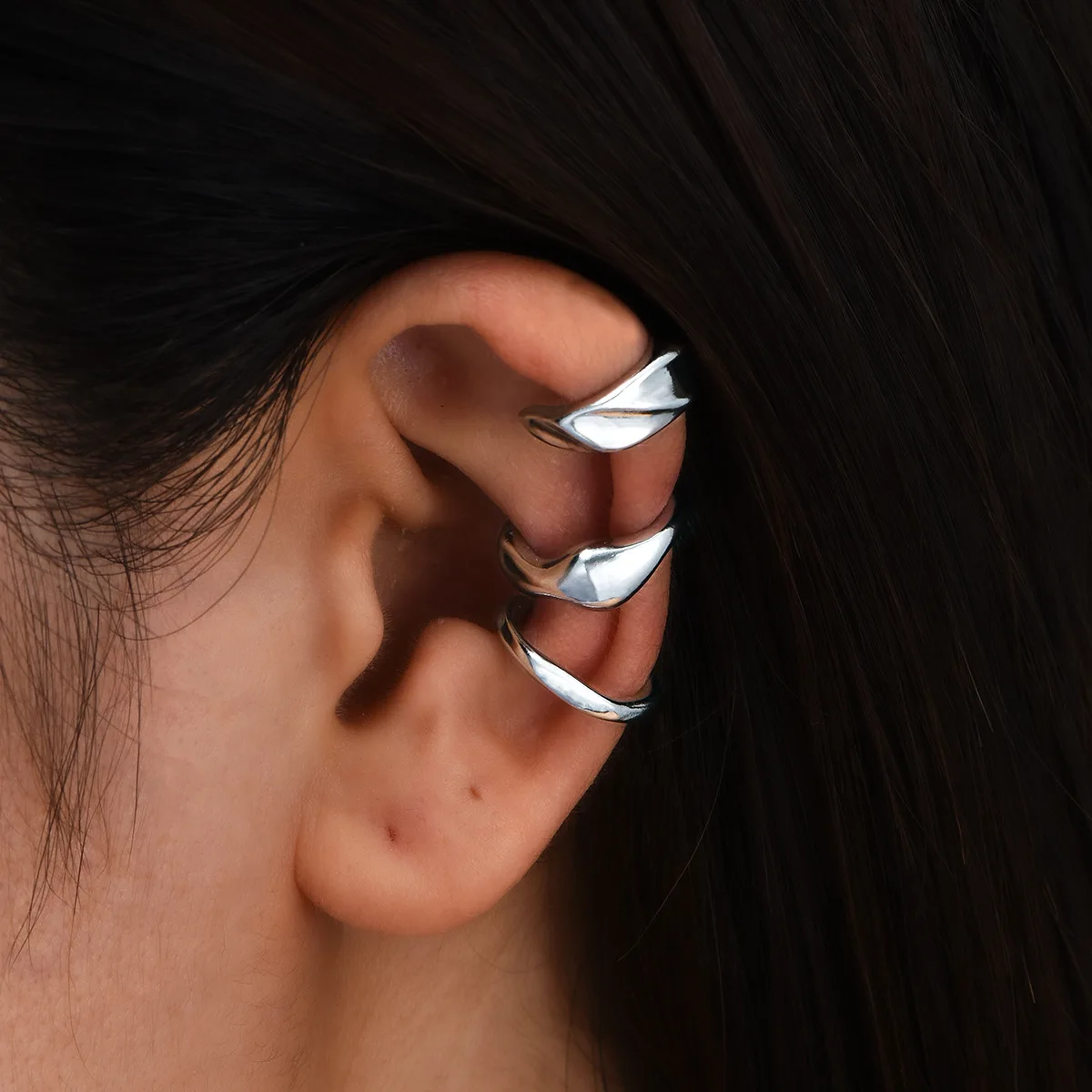 Juego de 3 Piezas de Pendientes de Clip en Forma de C Irregulares Vintage para Mujeres y Hombres, Aros de Oreja de Color Dorado y Plateado, Accesorios de Joyería