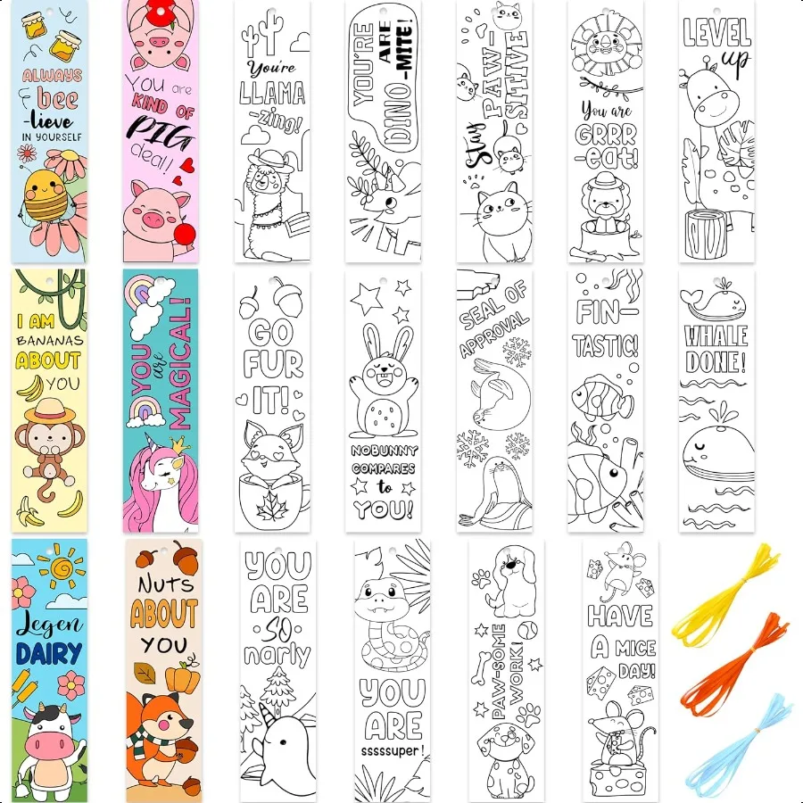 

Motivational Animal Color Your Own Bookmarks for 120Pcs Inspirational Pun DIY Coloring Blank Bookmark Classroom Art Craft Suppl