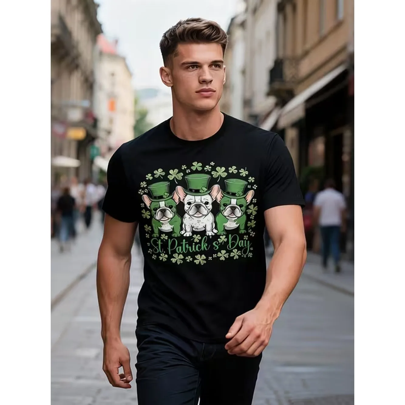 Mens Short Sleeve Casual Tee Featuring A Funny Print Of French For St Patricks Day
