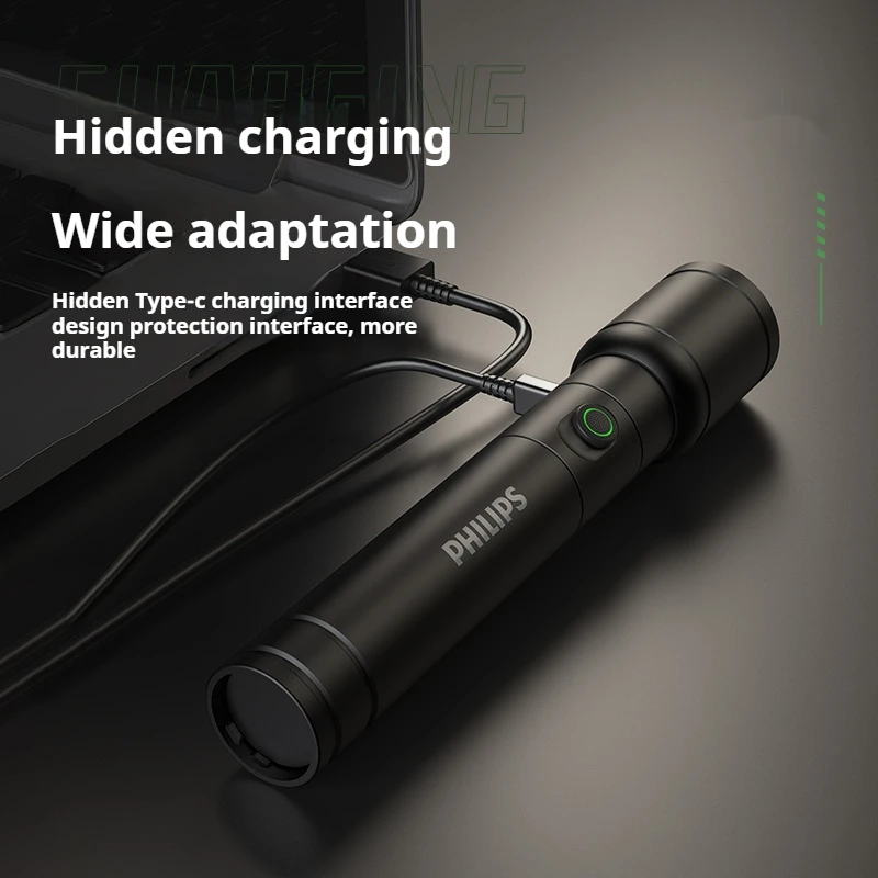 Philips 2124 New Flashlight Telescopic Zoom Portable Rechargeable Led Lamp 4 Lighting Modes Waterproof Outdoor Self Defense