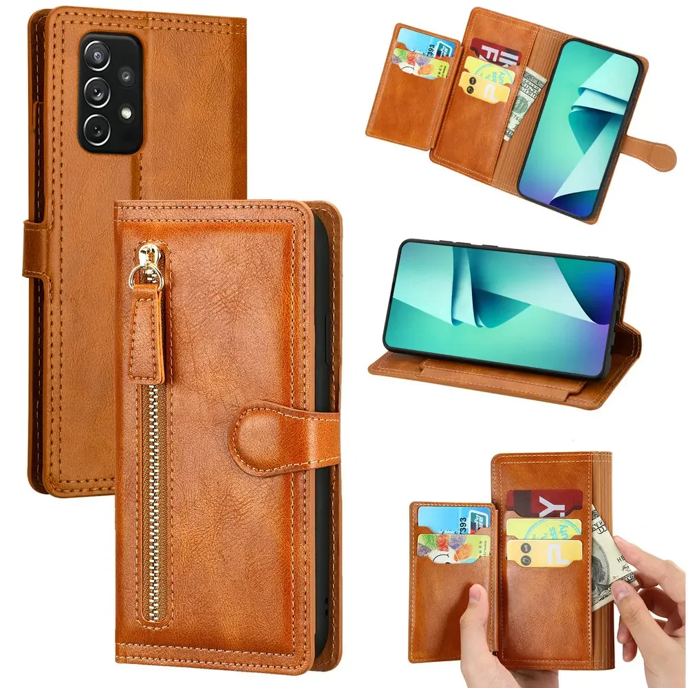 

A55 A54 A53 A52 72 Flip Case Zipper Leather Book for Samsung Galaxy A52s A25 23 A14 15 A31 51 71 A 52 55 A35 A34 5G Wallet Cover