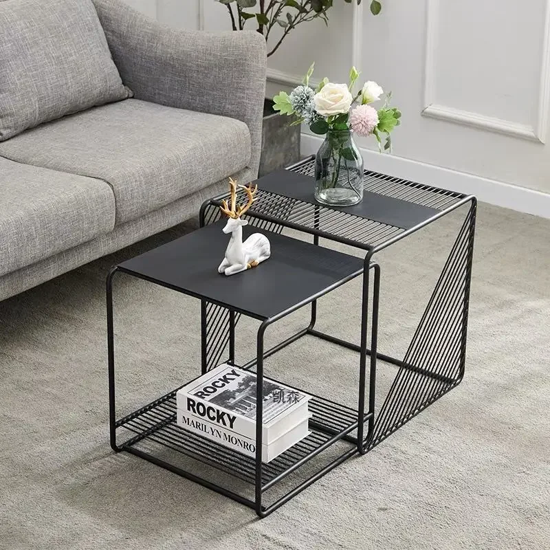 Wrought Iron Side Table Simple Modern Coffee Table, Nordic Sofa Side Cabinet Corner Few Creative Small Square Table Side Table