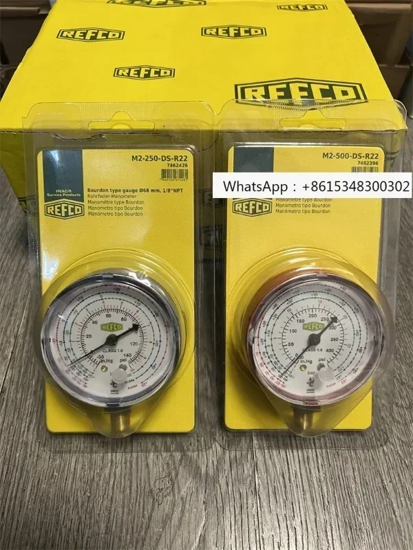 

Original REFCO refrigerant pressure gauge M2-250/500-DS-R22 Freon plus fluorine gauge head