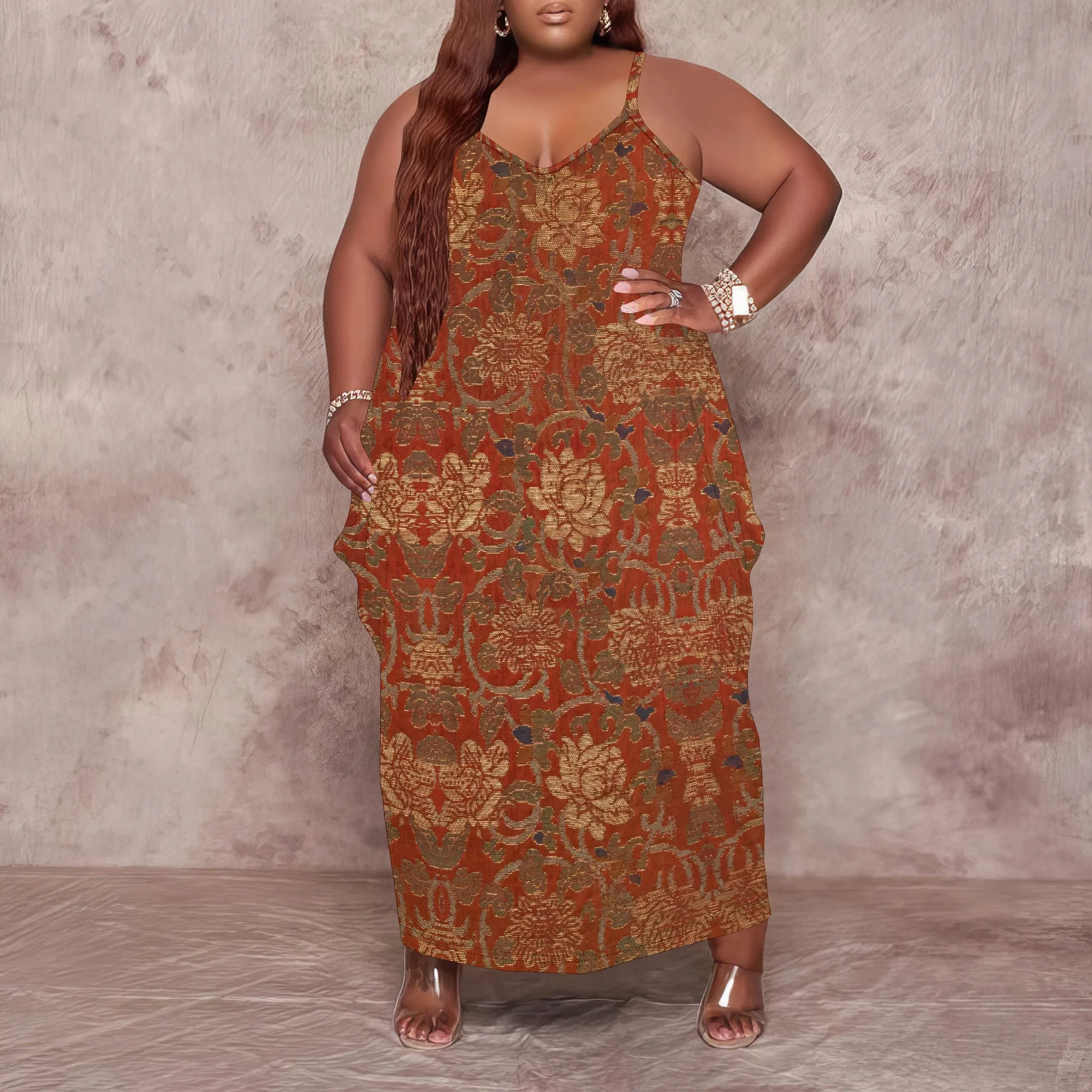

SheFirstStyle Vintage Floral Print Plus Size Maxi Dress for Women Summer Sleeveless Outfit