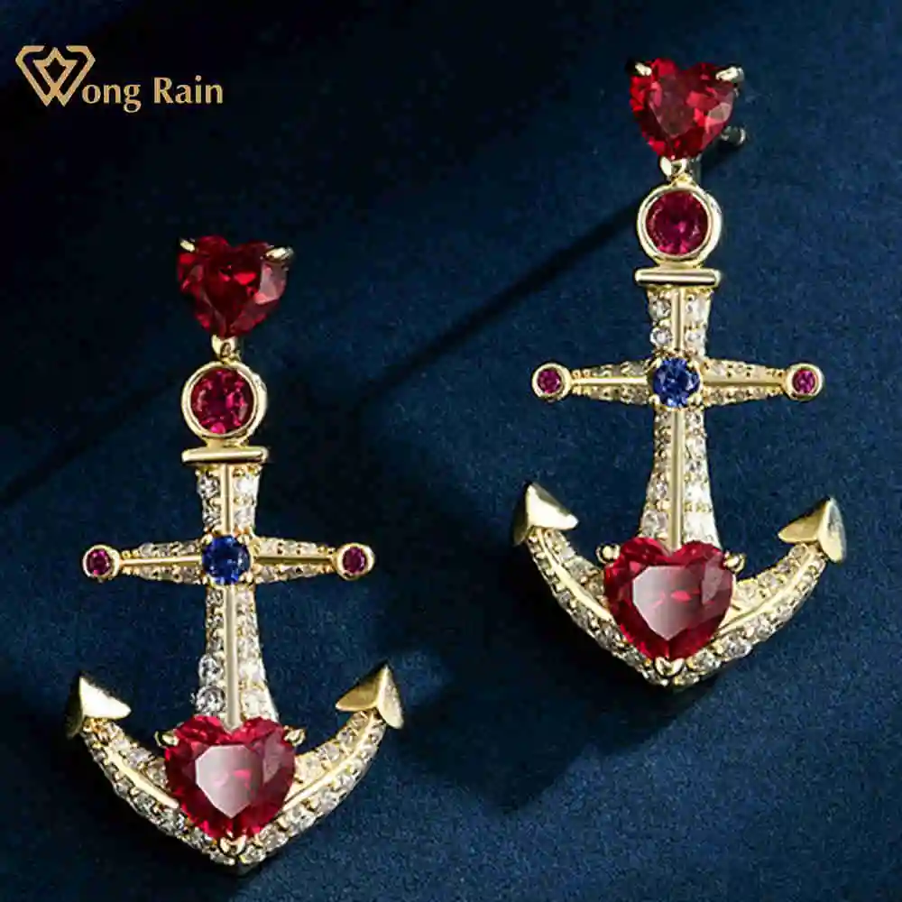 

Wong Rain Винтаж Стерлингового Серебра 925 пробы Сердце огранки 5 мм Рубиновые серьги с высокоуглеродистыми бриллиантами и драгоценными камнями Изящные ювелирные изделия Подарки на годовщину