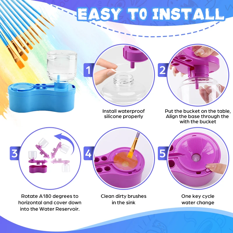 New Paint Brush Cleaner Upgraded 10-in-1 Painting Supplies with Drain & Brush Holder for Arylic Drawing Art Kids Painting Tools