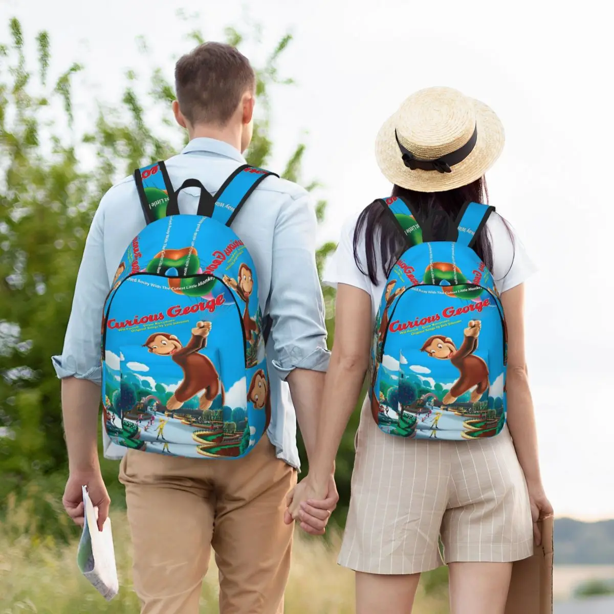 Mochila de dibujos animados Curious George Monkey para hombres y mujeres, bolsas de lona universitarias, serie de TV, mochila de moda para estudiantes al aire libre