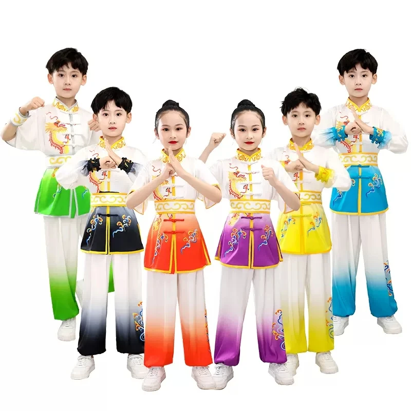 chinese children tai chi wushu clothing martial arts suit kung fu uniform wing chun shaolin dragon print vintage kungfu set