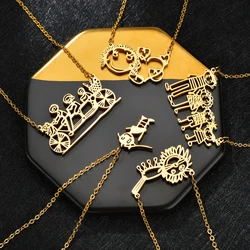 Charmed Custom Children's Drawing Pattern Necklace for Women High-End Stainless Steel Kid Personalized Pendant Art Necklace Gift