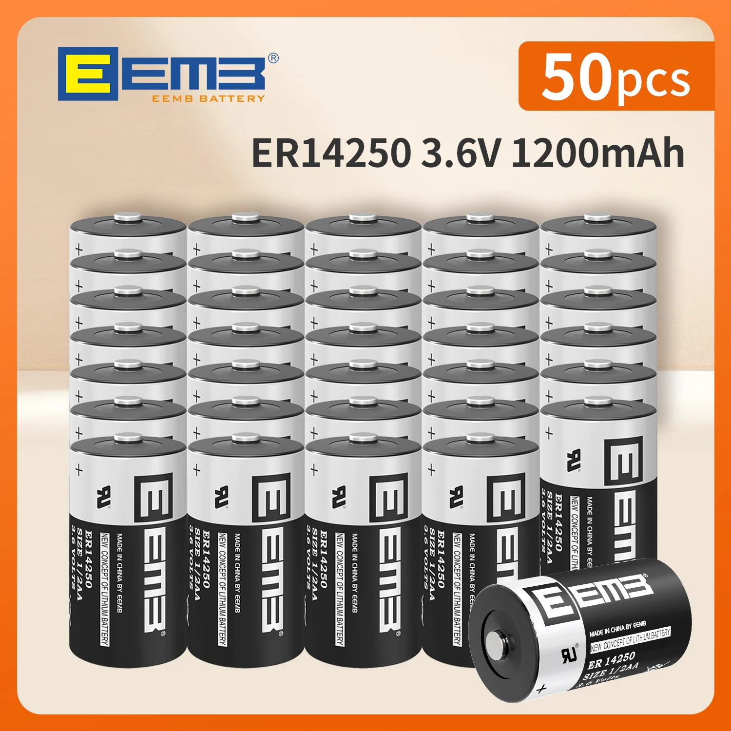 

50PCS EEMB 14250 3.6V 1/2AA Lithium Battery 1200mAh Cell Batteries Non rechargeable Customizable ER14250-AX