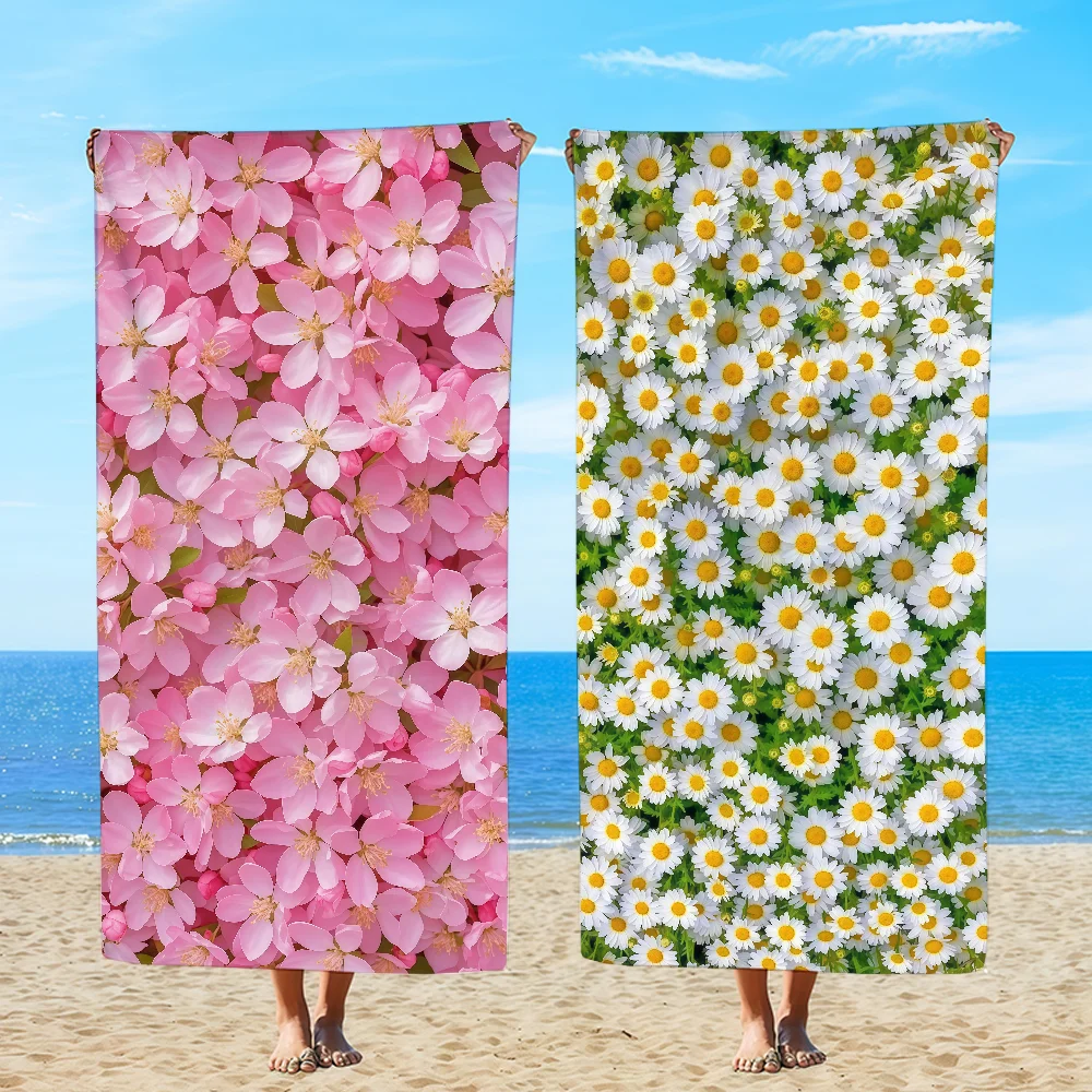 Refreshing Summer Flower Towel Beach Oversized Soft Ultra Absorbent Quick Drying Large Pool Travel Camping Bathroom