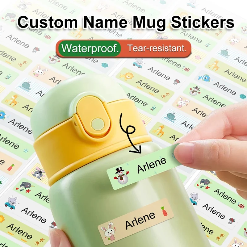 

Индивидуальные мультяшные узоры животных, индивидуальный дизайн, экологически чистые имена, прочные наклейки, детские канцелярские принадлежности для студентов