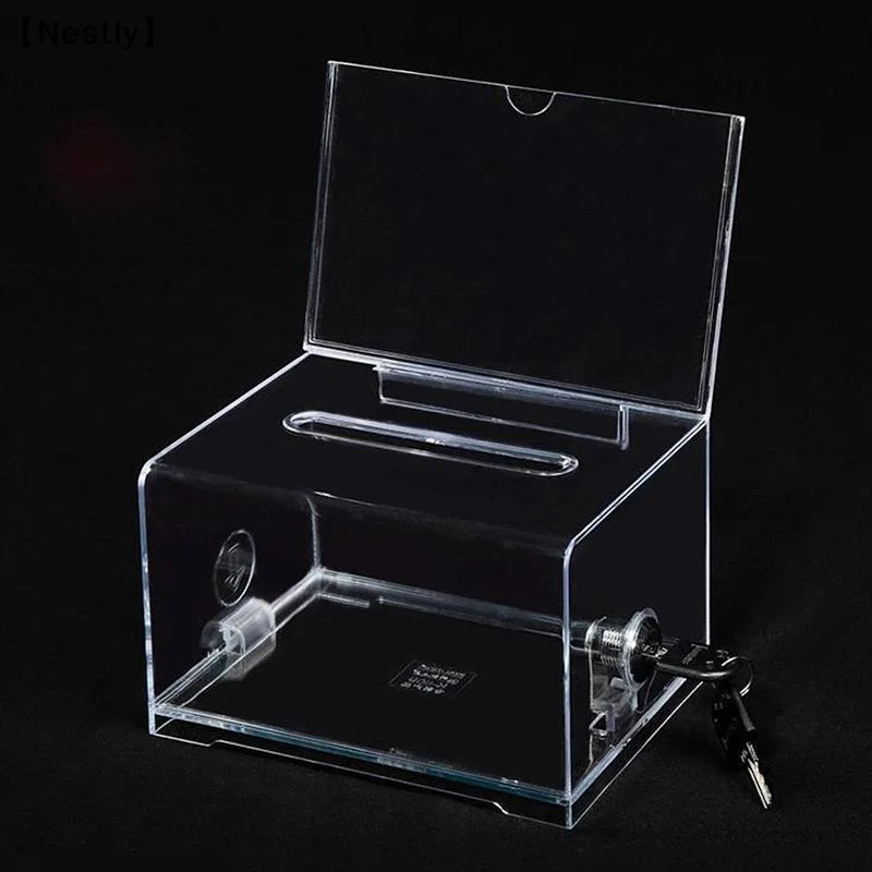 Plastic Container With Lock And Sign Holder Suggestion Box Acrylic Solid Ballot Box Durable Tip Jar Voting〔Nest〕