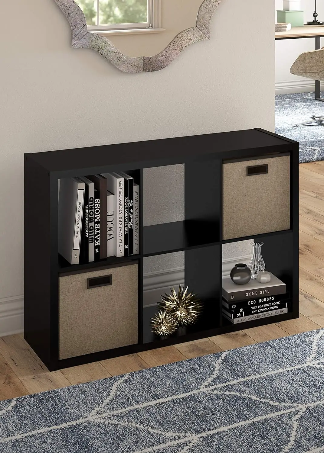 6 Cube Storage Shelf Organizer Bookshelf with Open Back, Vertical or Horizontal, Easy Assembly, Wood, Black Finish