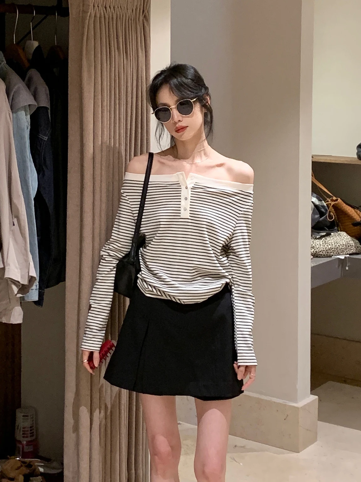 

BRIVIN Slim Fit American Sle Long Sve One oulder Design Henry Collar Top Miu Series Faionable Women's Knitted Sweater
