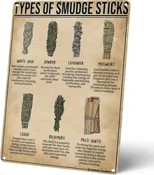 Smudge Stick Guide Vintage Metal Tin Sign, Types Of Smudge Sticks, Witchy Kitchen Decor, Herb Lover Poster for Farmhouse, Goth C
