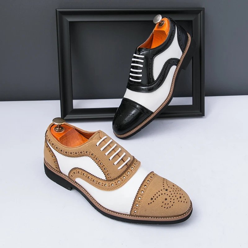 

Мужская обувь Классический джентльмен Британский стиль Модная вечеринка Жених Свадьба 38-46 Костюм-броги Высококачественная обувь с цветными блоками
