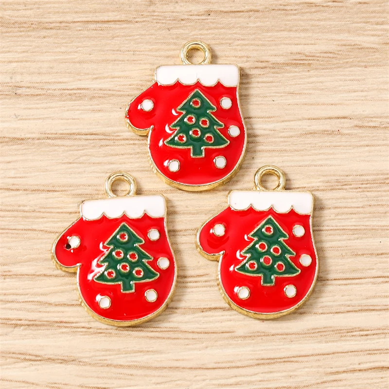 10 Stück 15x19mm Niedliche Emaille-Weihnachts-Handschuh-Anhänger für Schmuckherstellung, Ohrhänger, Halsketten, DIY-Bastelzubehör – Detail 4