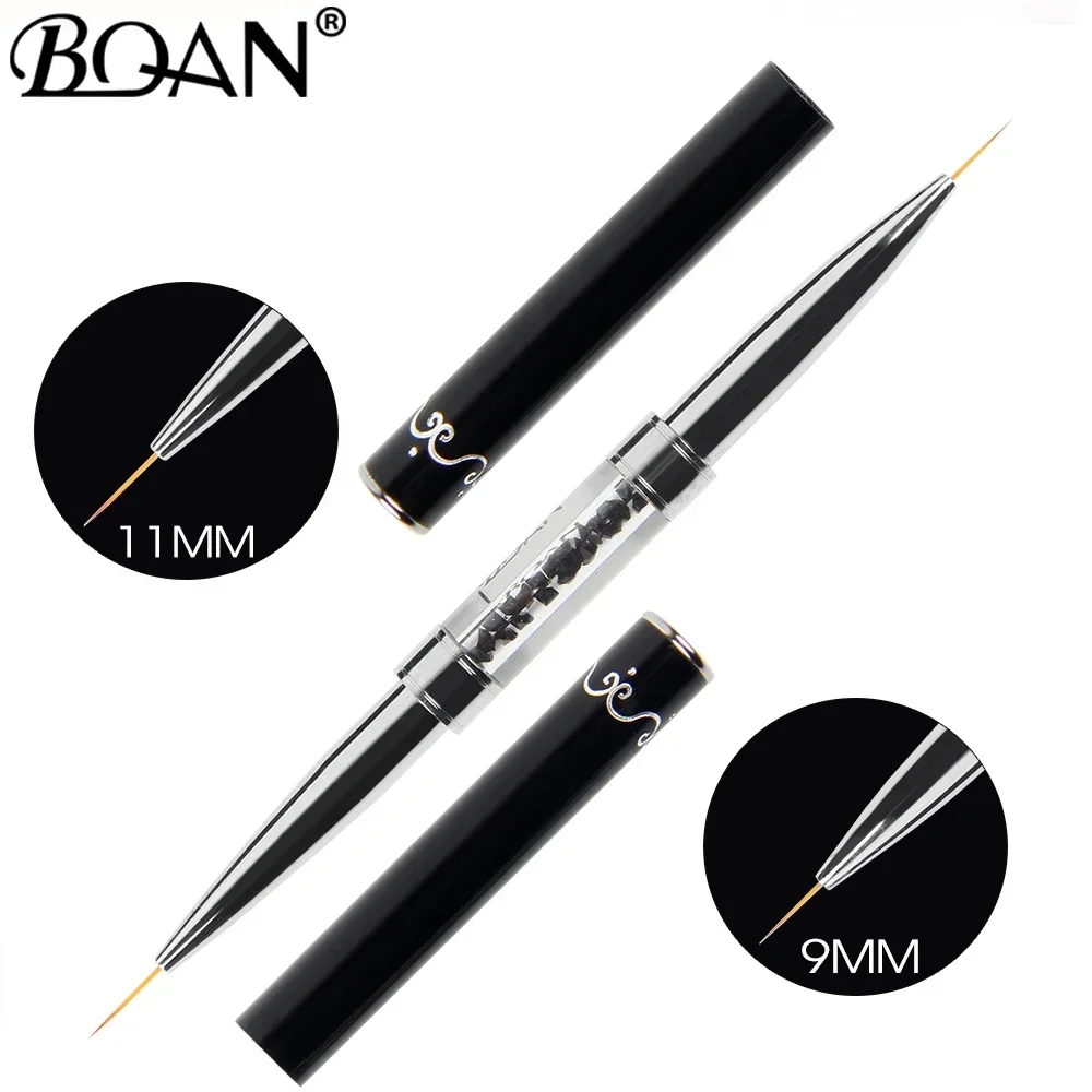 BQAN Schwarz Doppel Kopf Kristall Griff 9mm & 11mm Zeichnung Pinsel Liner Pinsel Malerei Stift Gel polnischen Kristall Nail art Maniküre Werkzeuge