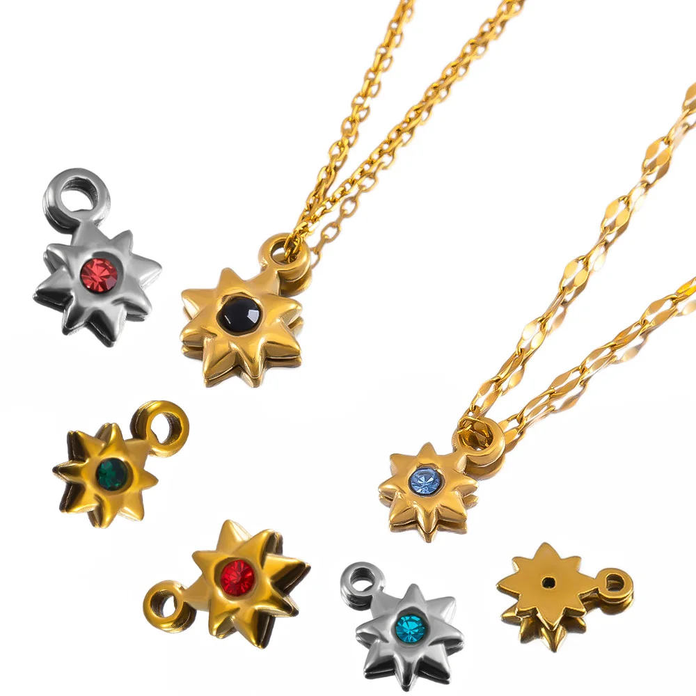 10pcs Colorful Crystal Rhinestone Star Charms Stainless Steel Flower Earrings Pendant Necklace DIY Cloth Jewelry Making Supplies image 5