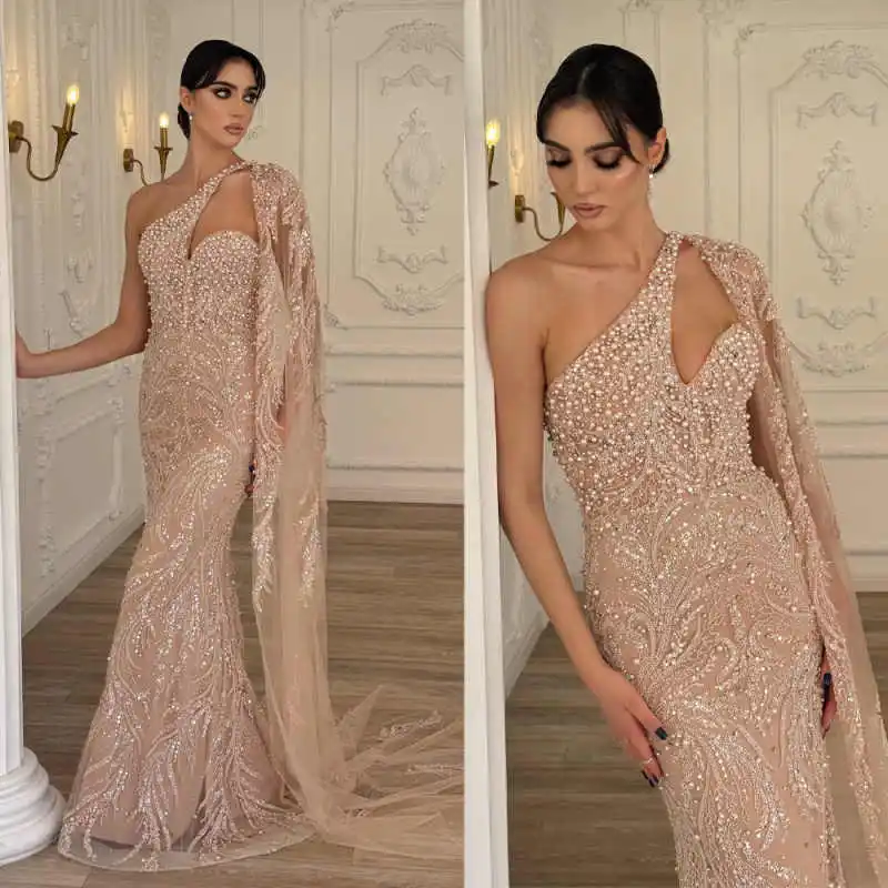 Vestido de Noche de Lujo para Fiesta de Graduación, Estilo Sirena, Un Hombro Descubierto, Lentejuelas, Encaje, Diseño Especial, Largo hasta el Suelo, Vestido de Noite Personalizado