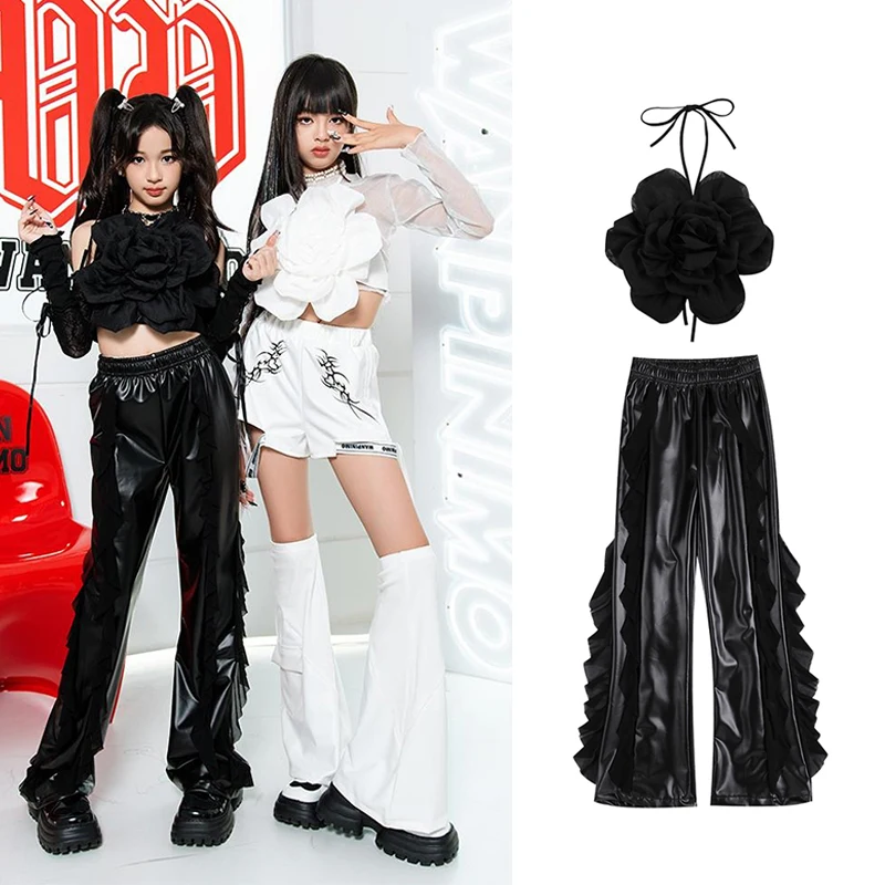 

Girls Jazz Dance Competitin Outfits Kid's K POP Dance Clothes Street Dance Set Hip Hop Stage Performance Wear Black White XH1634