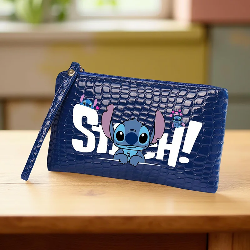Portfel długi Stitch, ultracienki, z paskiem na nadgarstek, wielofunkcyjna torebka na telefon komórkowy, etui na karty, organizer na klucze, przenośna portmonetka na zamek błyskawiczny.