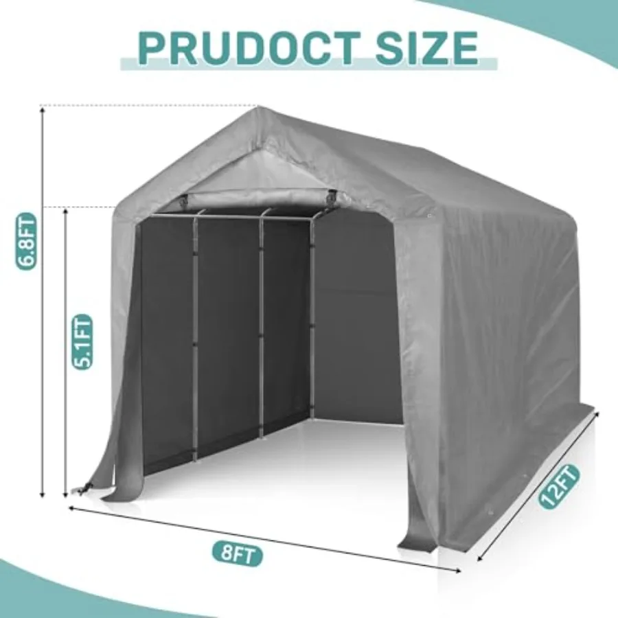 Outdoor storage bike tent for backyard use, heavy-duty PE material, gray color, waterproof and UV-resistant with reinforced sea