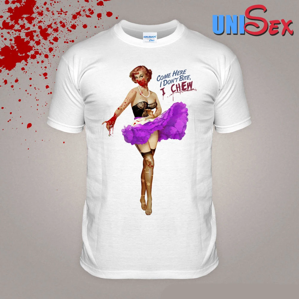 

T Shirt New Print T-Shirt Mens Short Sleeve Hot Pin Up Dead Zombie Sexy Undead Blood Bite Top Vintage Retro Tee Classic