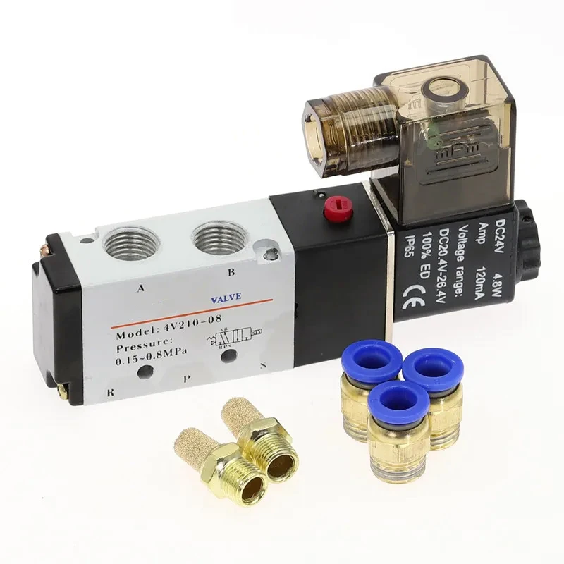 5 Way 2 Position Control Air Gas Magnetic 12V 24V 220V Coil Volt Hose 4V210-08 Pneumatic Cylinder Valve Electric Solenoid Valves