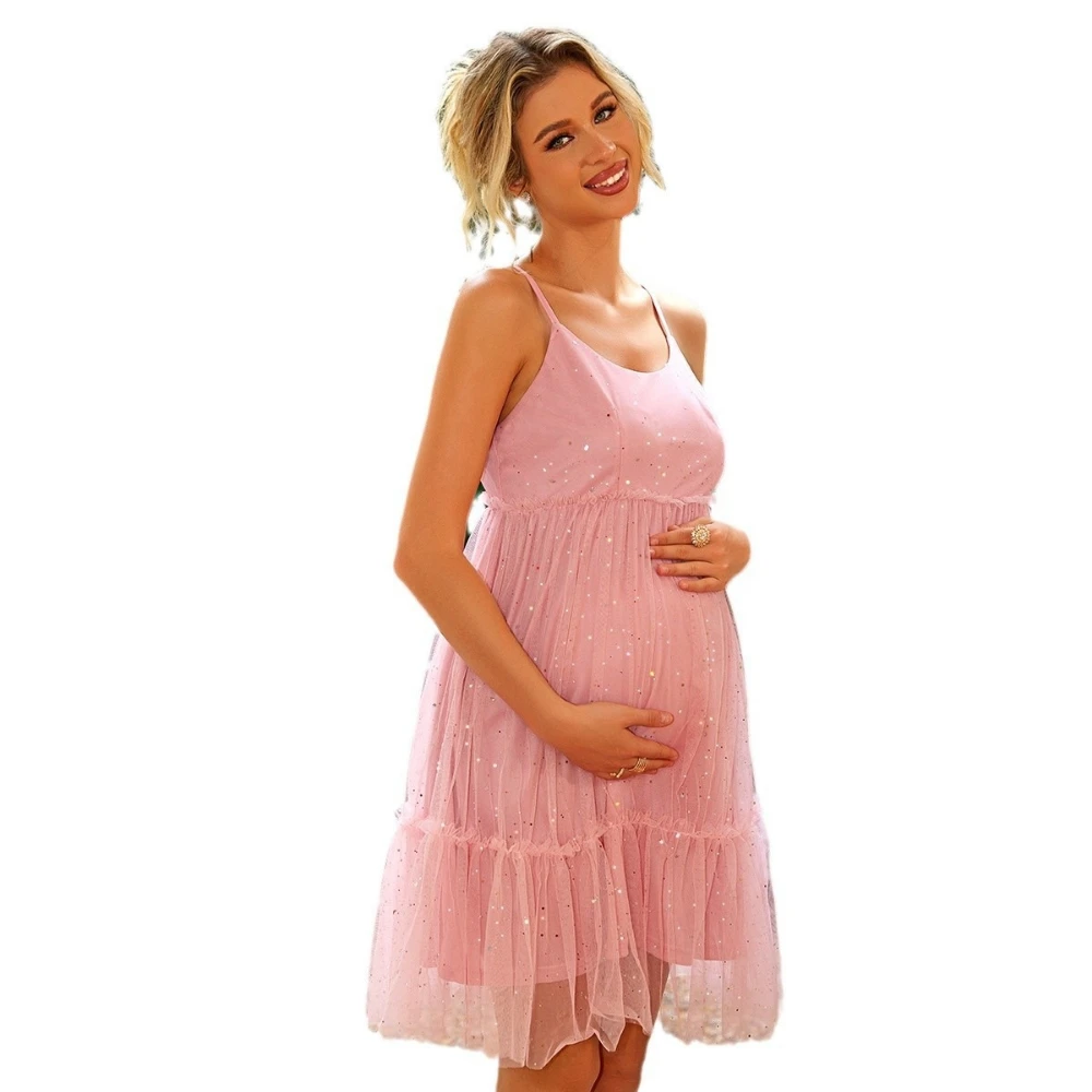 

Платья для беременных Розовое сетчатое платье без рукавов для беременных Короткая юбка Милое платье в стиле принцессы для беременных Вечернее платье