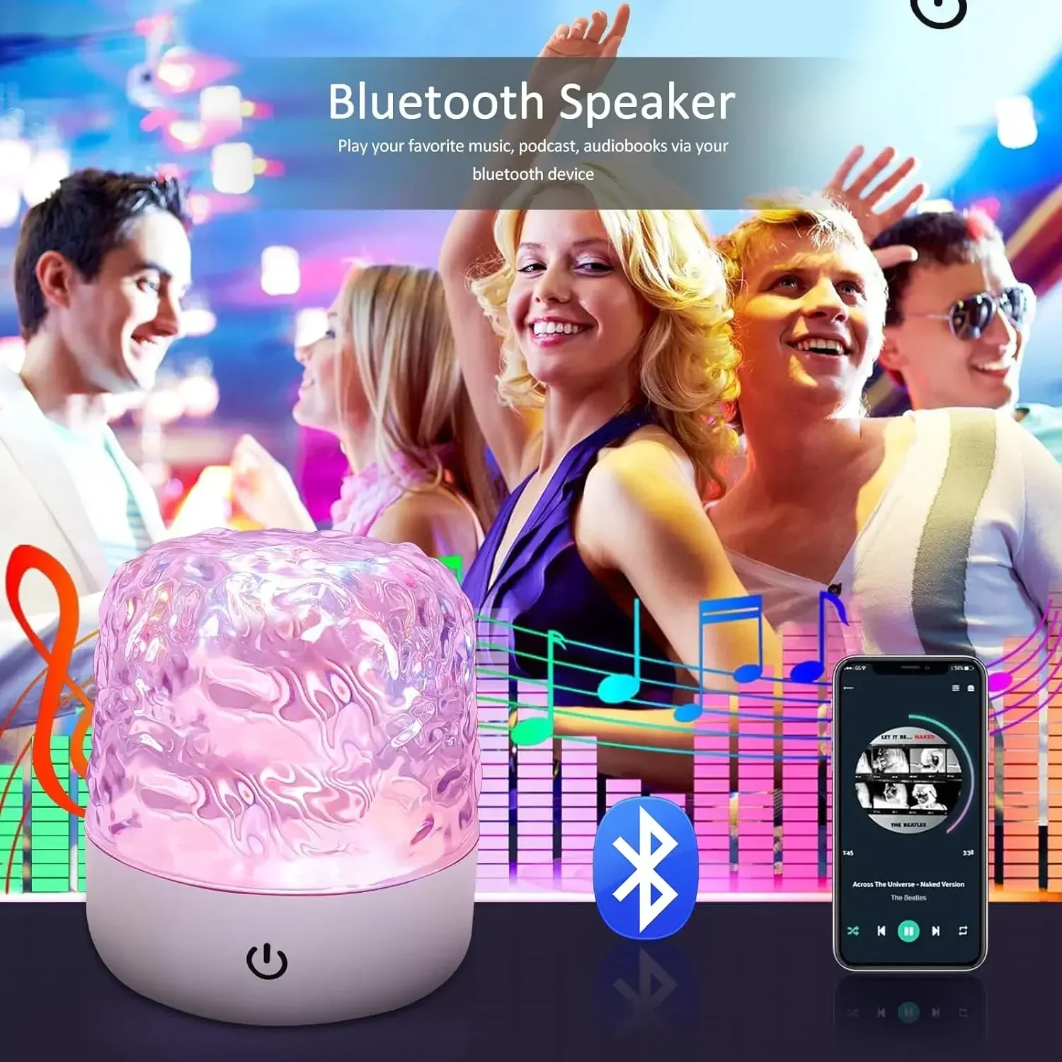 Dynamic Crystal Lamp with HiFi Bluetooth Speaker Water Ripple Projector LED Night Light for Bedroom Room Atmosphere Night Lamp