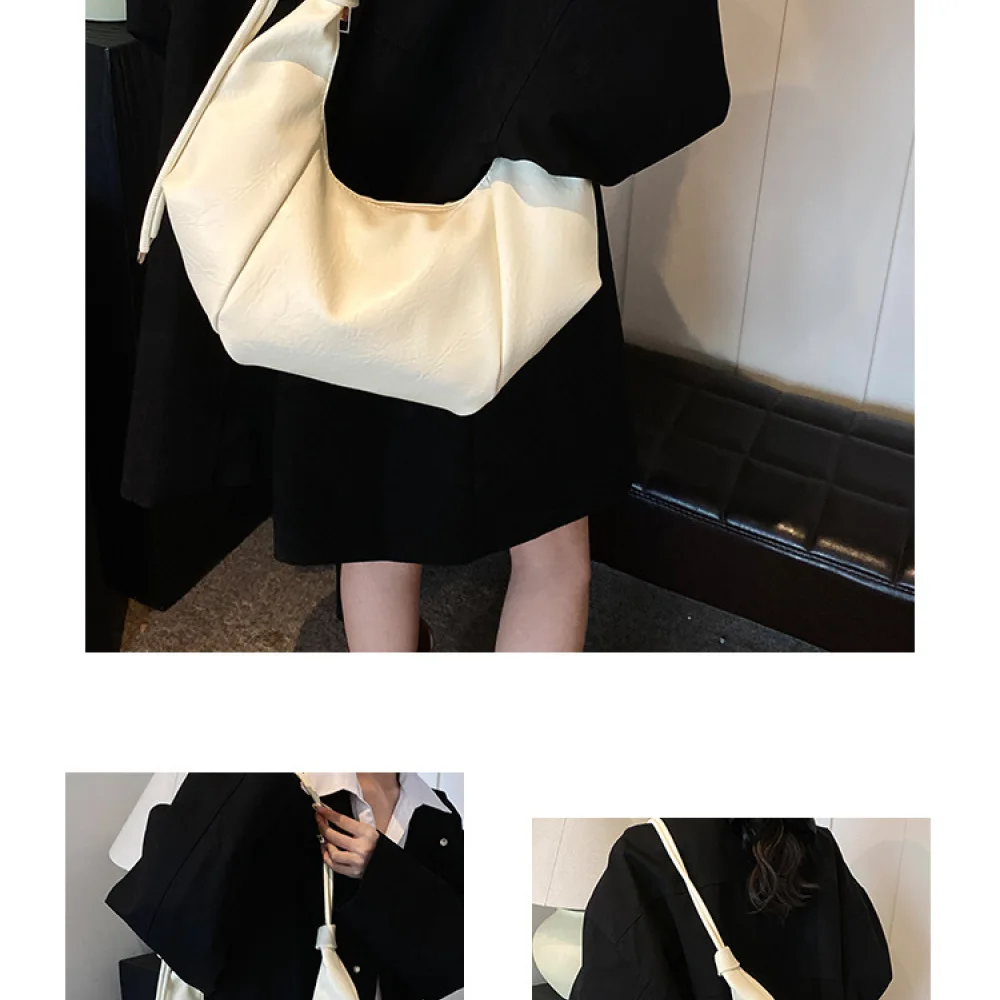 Vintage Pleated Shoulder Handbag Women French Chic Underarm Purses Soft Pu Leather Large Capacity Casual Daily Hobo Bags