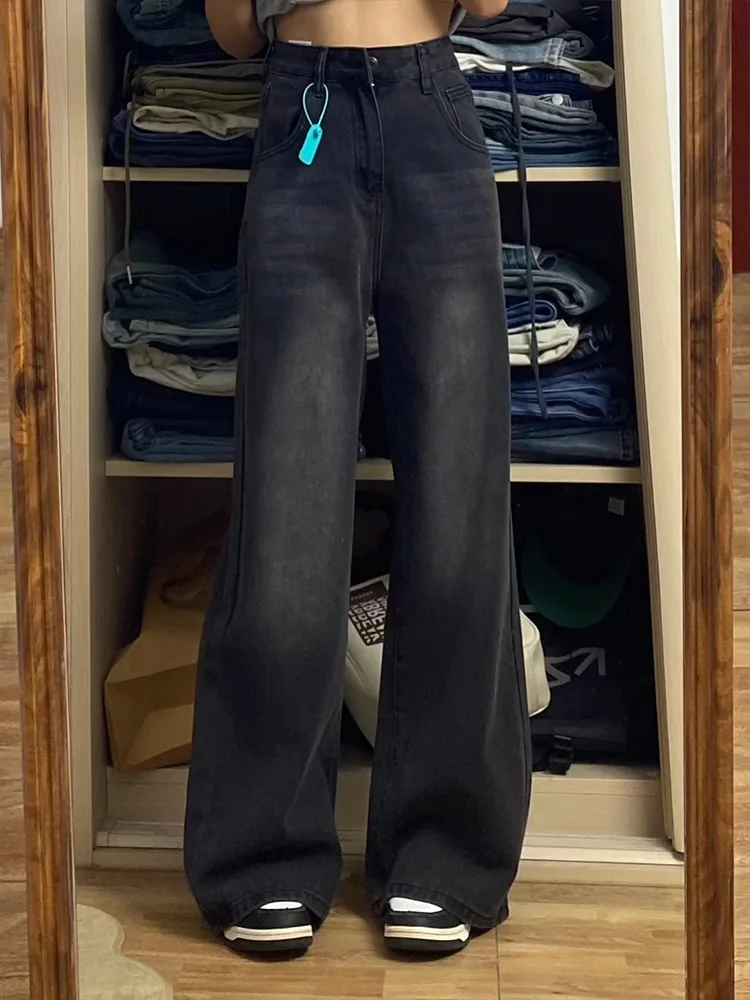 Fce اصطف فضفاض مستقيم الساق الجينز المرأة حجم كبير الخريف الشتاء التخسيس بنطال ذو قصة أرجل واسعة بنطلون طويل عالية الخصر الدنيم #3
