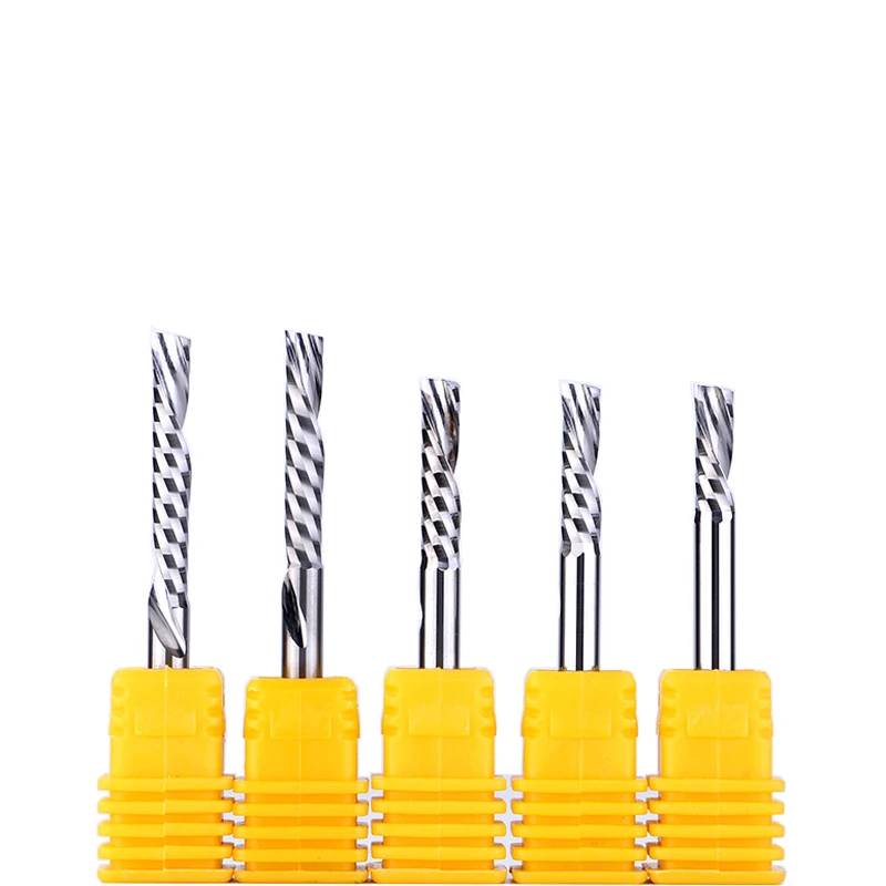 5pcs 3.175/4/5/6/8mm Single Flute DOWN Cutter Left Helical Carbide Milling Tool Bits Cutting Grooving Wood, Plastic Board, PVC