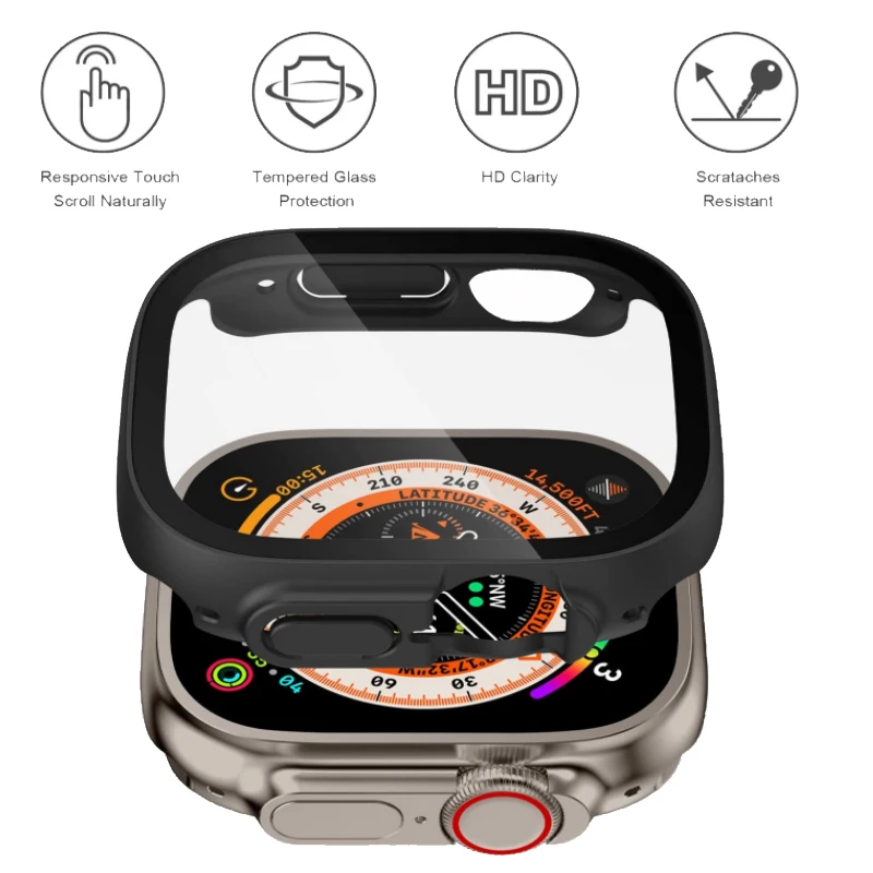 Sarung kaca temper Ultra 49mm, sarung pelindung layar tanam cakupan penuh untuk iWatch seri Ultra 49mm