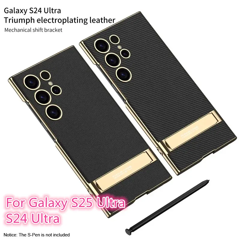 

Premium electroplated leather camera protection phone case For Samsung Galaxy S25 Ultra/S24 Ultra stand housing GKK quality