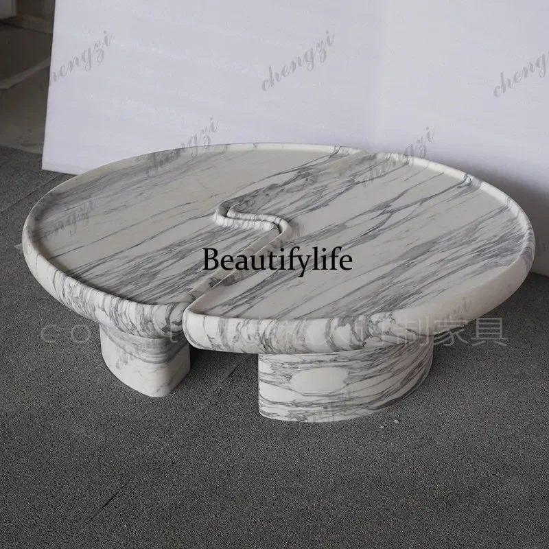 z183 Italian minimalist natural, marble coffee table living room home villa designer oval coffee table