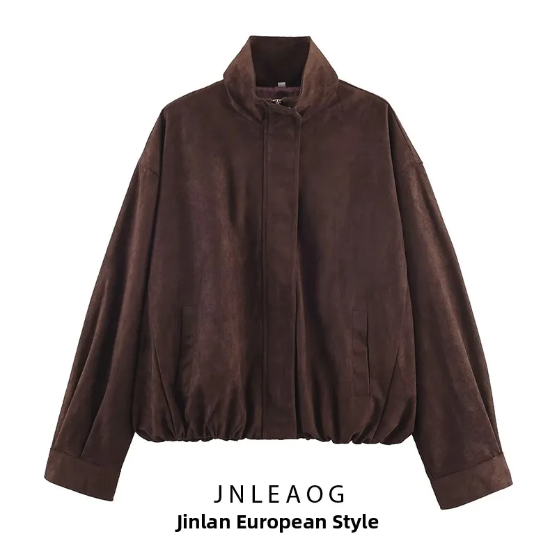 패셔너블한 레트로 또는 인조 가죽 재킷 여성용 루즈핏 가을 신상 슬레 JNLEAOG 폴리에스터 섬유 지퍼 클로저 코트