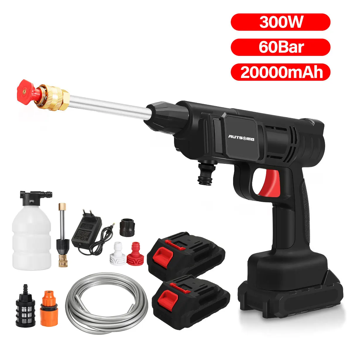 300W Cordless High Pressure Car Washer Spray Water Gun Portable Electric Car Wash Pressure Cleaning Garden Watering Machine