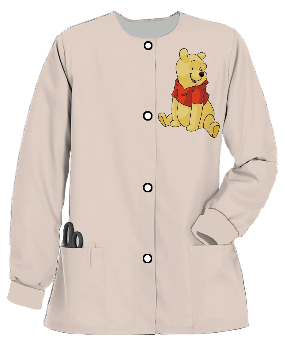 Disney series Winnie the Pooh cute affinity women\'s work clothes long sleeve round neck scrub jacket nursing clothes