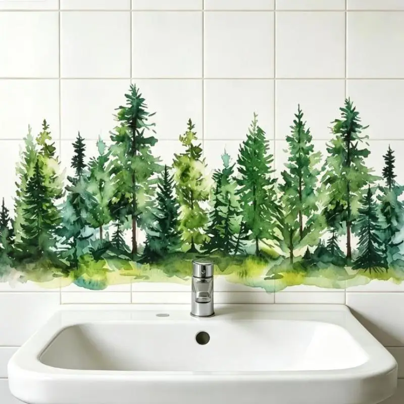 Toilet Wall Sticker Fresh Floral Pattern Waterproof Removable Adhesive Decal for Sink Area Bathroom Home Decor