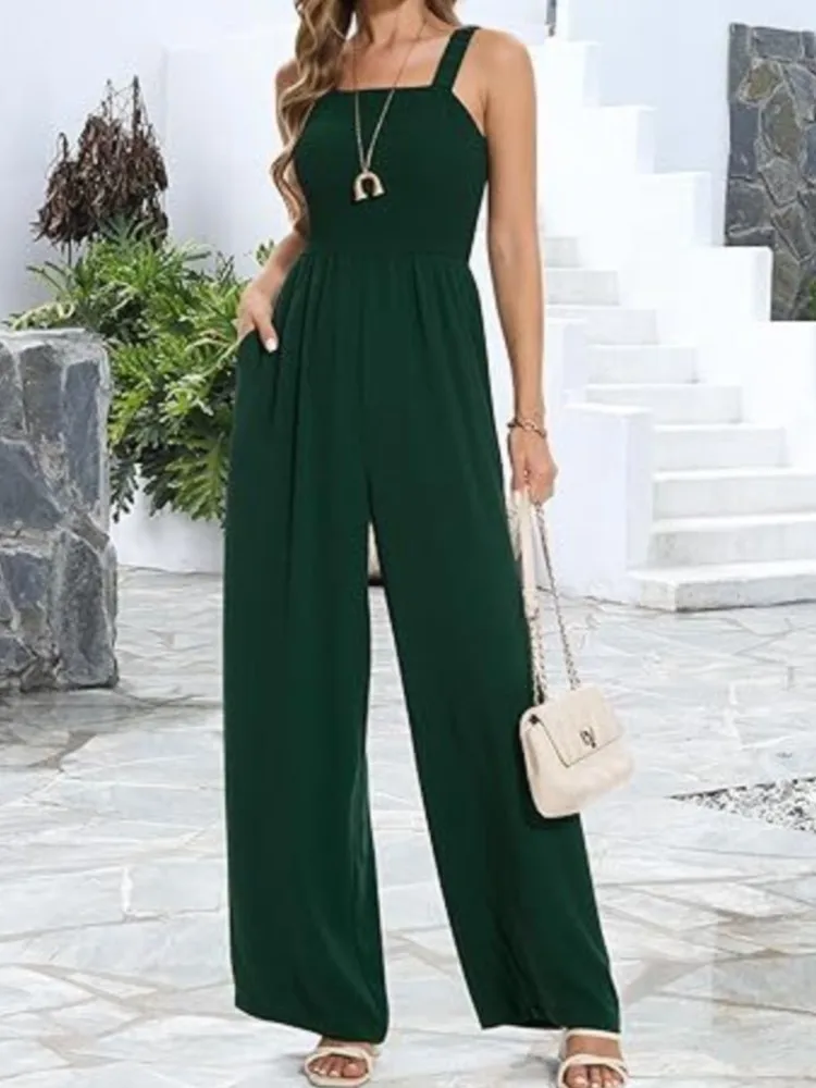 بدلة قفز نسائية غير رسمية موضة بدون أكمام عالية الخصر بنطال ذو قصة أرجل واسعة بدلة قفز نسائية أنيقة للمكتب ملابس نسائية صيفية