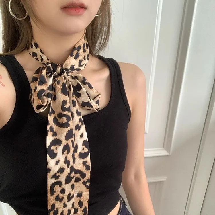 

New Lightweight Retro Leopard Print Belt women Decorative Cinched Waist Versatile Style American Girl Narrow Long Tie Scarf 8S21