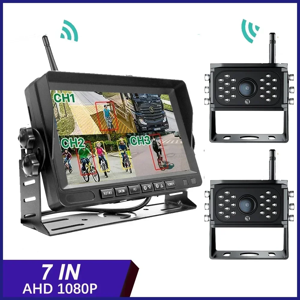 7'' Wireless Blind Spot Radar BSD Alarm Recorder Split Screen AHD DVR Monitor with 2 PCS IR Camera For Truck Bus Trailer