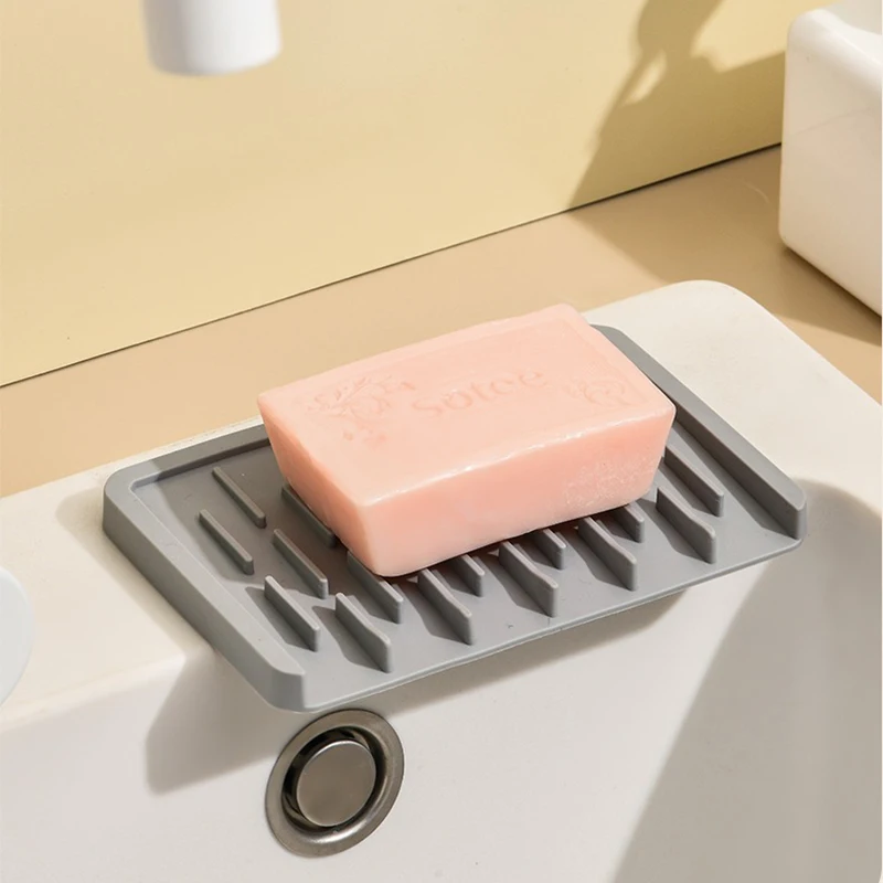 Silicone Drain Soap Box Kitchen Bathroom Anti-slip Sink Tray Creative Washing Table Soap Tray Free Punch Drain Rack soap holder