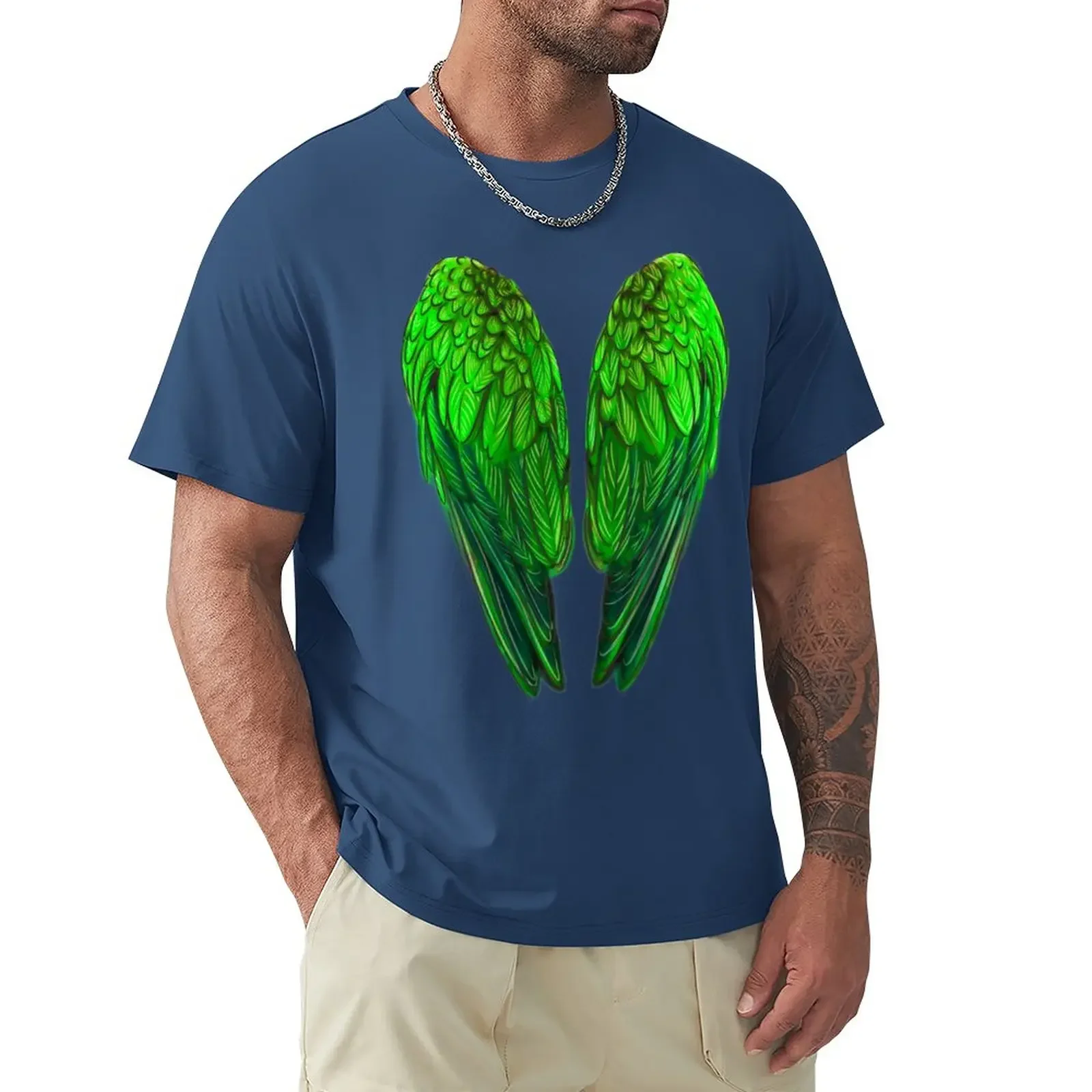 Parrot wings (green version) T-Shirt plus size tops blacks black t shirts for men