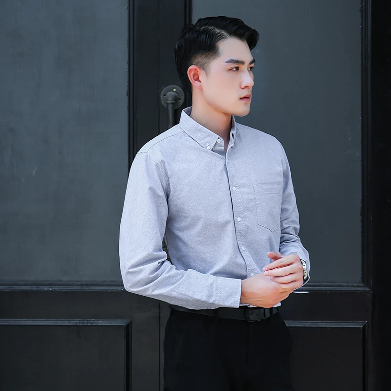 New in shirt 100%cotton oxford long-sleeve shirts for men slim fit formal shirt soft office tops fashion korean popular clothes