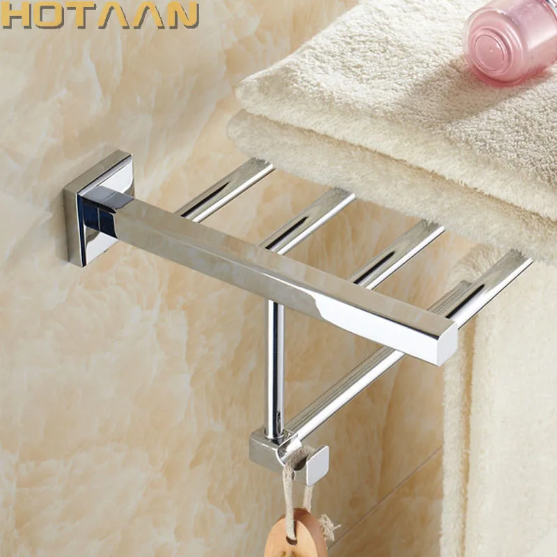 

HOT SELLING,, Bathroom towel holder, Foldable towel rack,60cm solid brass towel rack with hooks