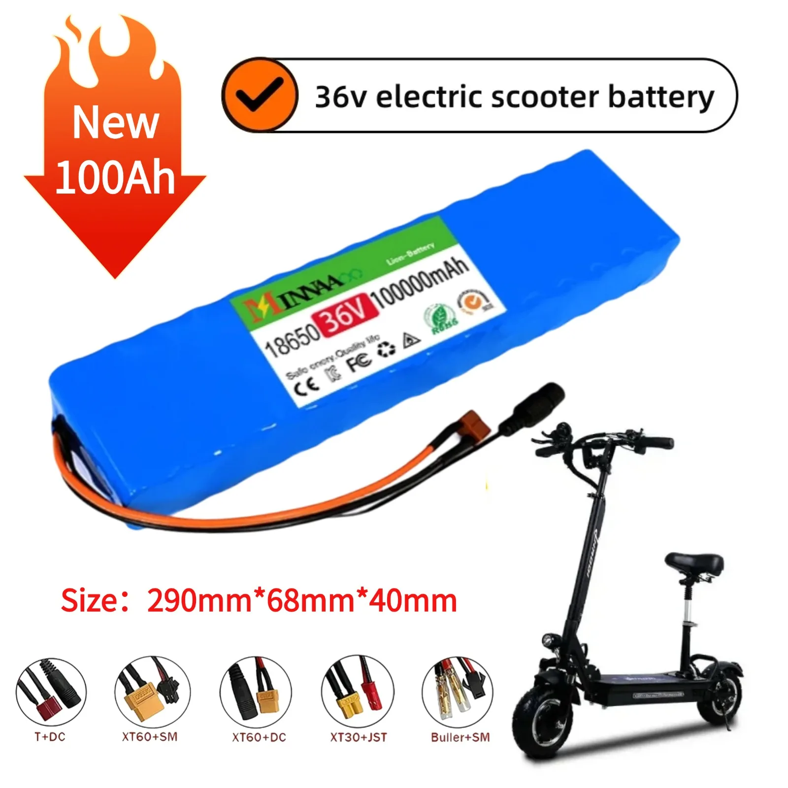

✨10S3P 36V 100Ah 18650 Rechargeable Lithium Battery Pack 1000W Power Modified Bicycle electric scooter Vehicle BMS +42V Charger